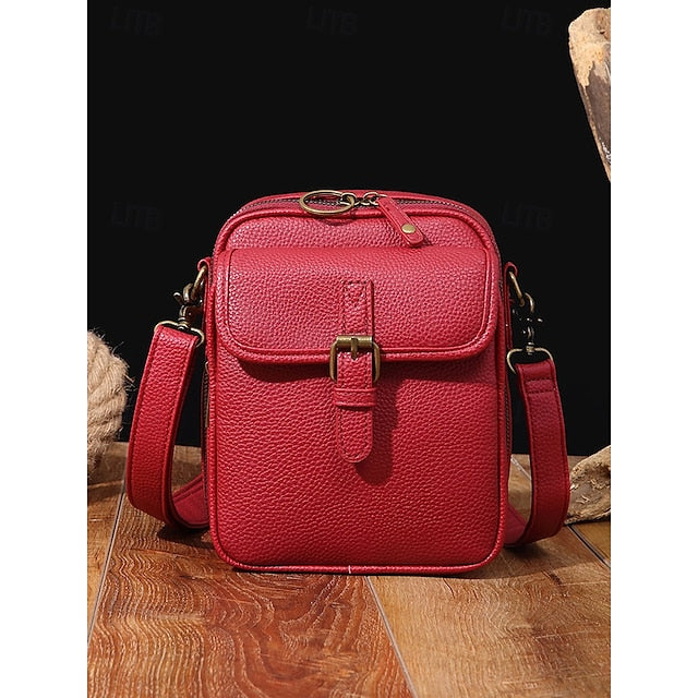 Tasche vorne braun mit Kunstleder Vintage Damen Crossbody