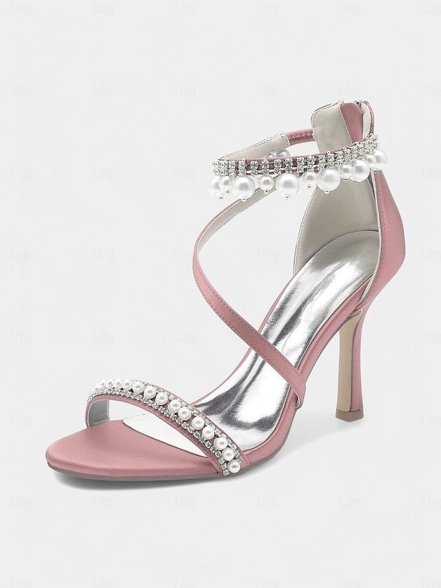 Heels – Party Chic Pointed-Toe Pink Ankle Strap Satin