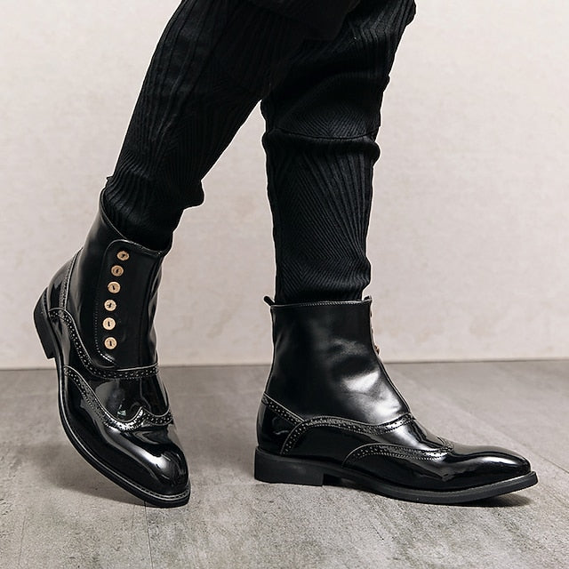 Wingtip Boots Vintage Stylish Button Leather - Green Men's