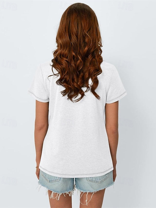 Women's T Shirt Summer Tops Patchwork Buttons Solid Color