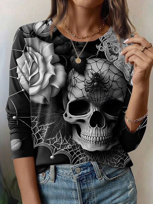 Women's T Shirt Skulls Graphic Fashion Casual Long Sleeve