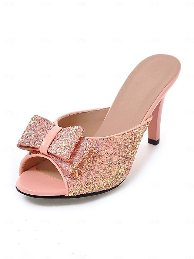 Glitter – Party Gold Women's Glamorous Bow Mules Stiletto
