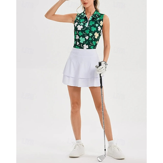 Women's Clover Tennis Shirt Sleeveless Print UPF50+ Quick