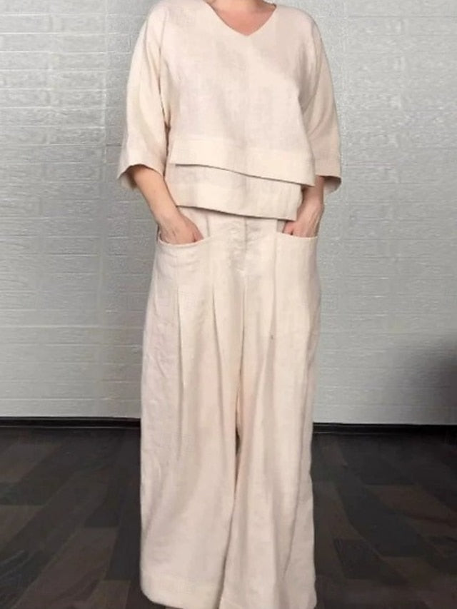 Women's Pants Sets Bolero Top 3/4 Length Sleeve V Neck