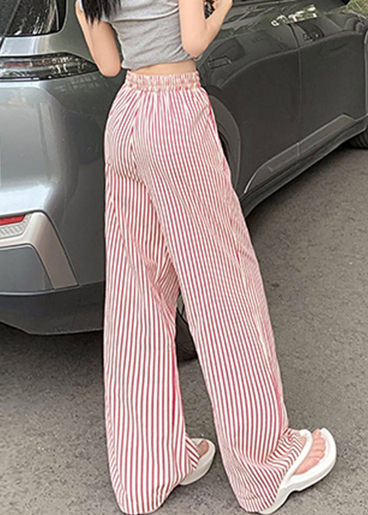 Rosa Baumwollhose mit Schnürung und Taschen, hohe Taille, Sommer NN008