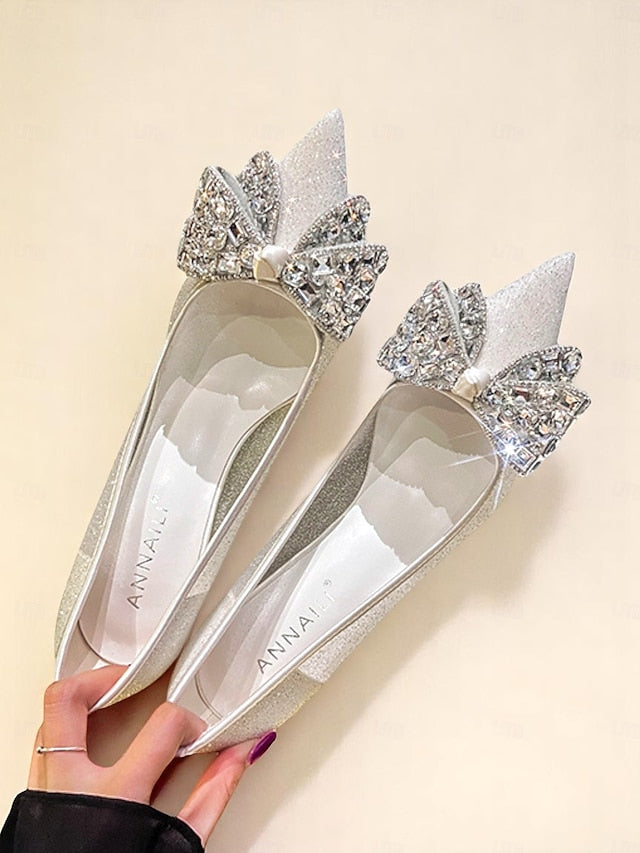 High with Rhinestone Glitter Women's Bow Heels