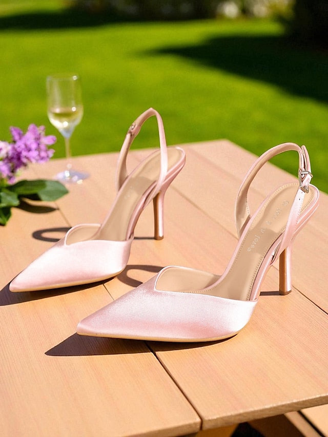 Heels Slingback Elegant - Women's Toe Pointed Satin Purple