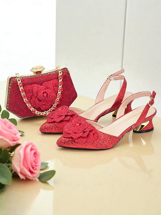 Evening and Slingback Matching Heels Women's Clutch Glitter