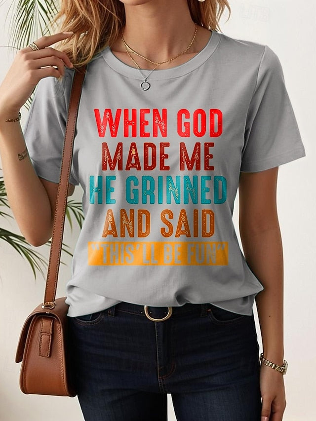 Women's T Shirt Print Graphic Letter Stylish Casual Short