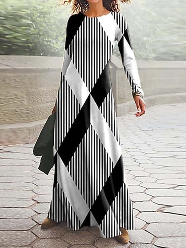 Women's Maxi Dress Vintage Bohemian A Line Dress Crew Neck