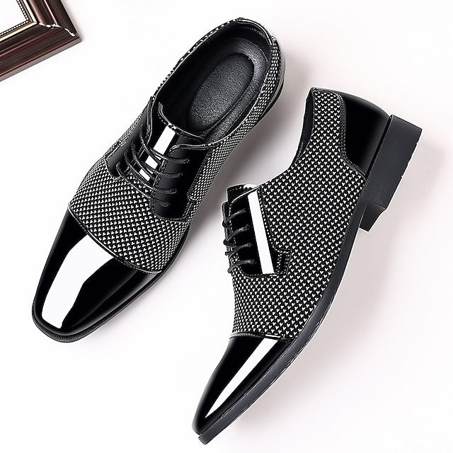 Lace-Up Patent Formal Leather Shoes Men's Black Faux