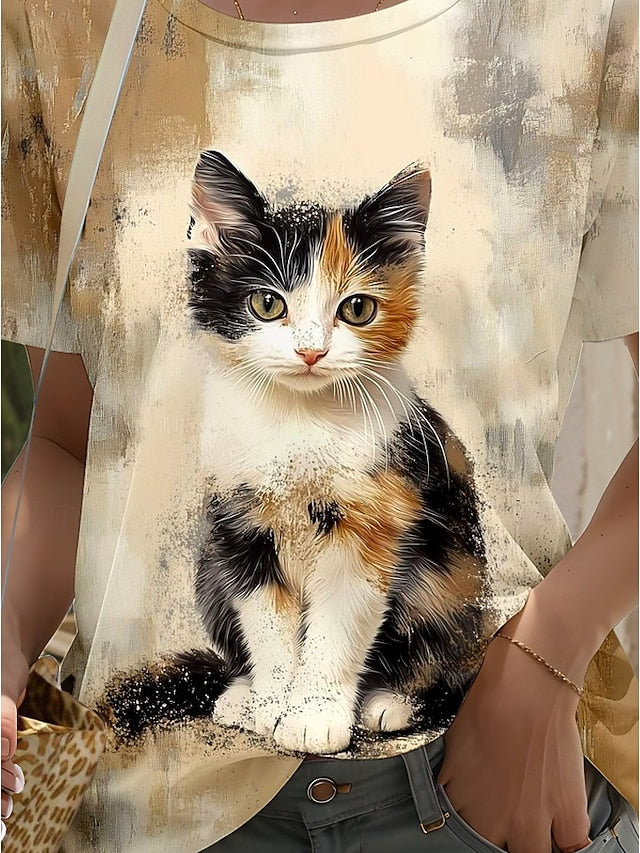 Women's T Shirt Print Graphic Animal Cat Stylish Classic