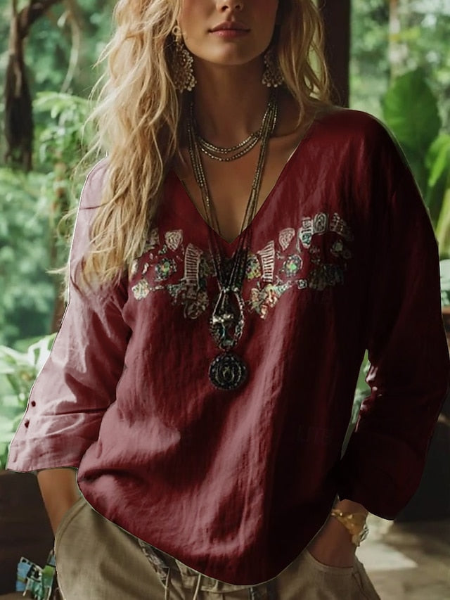 Women's Boho Blouse Floral Graphic Paisley Bohemia Vintage