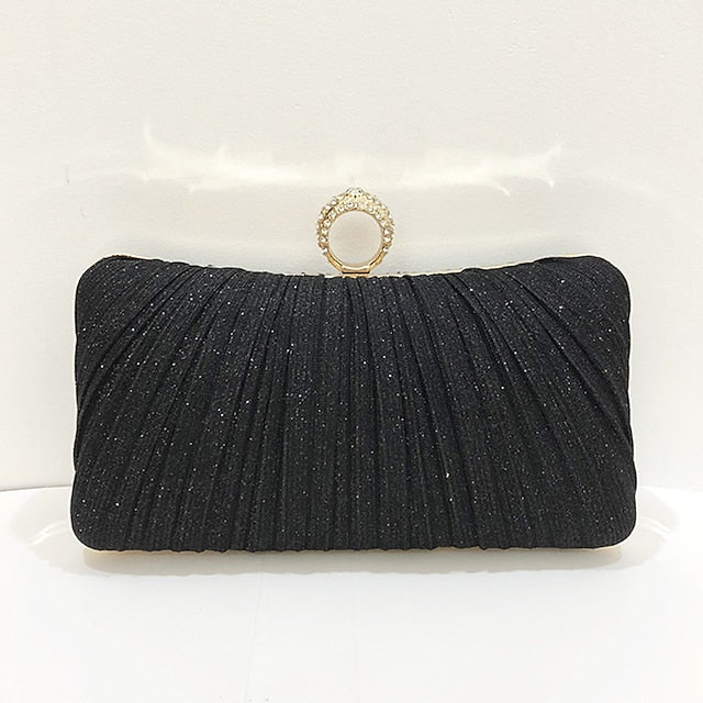 Rhinestone Elegant Ring Bag Gold Glitter Evening with Clutch