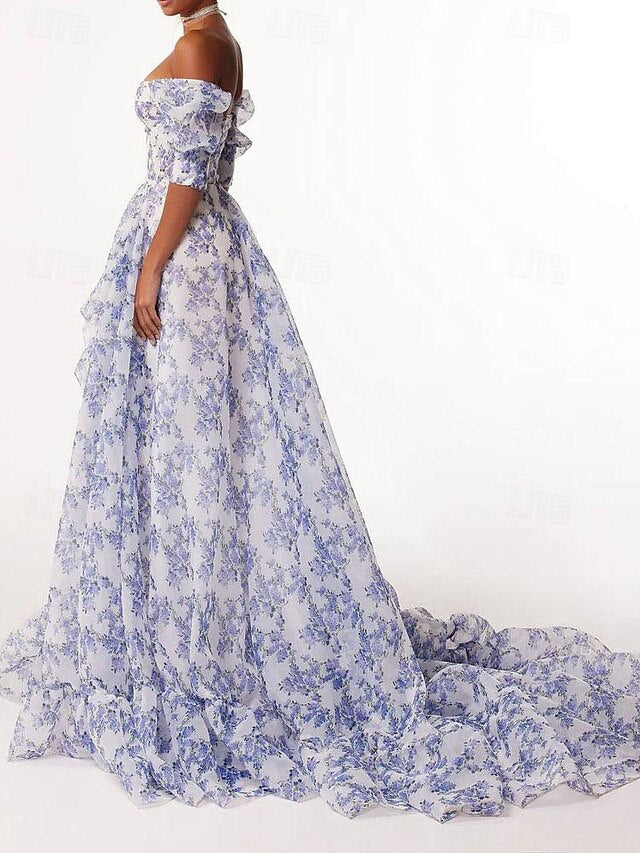 Women's Beach Dress Floral Print Asymmetrical Off Shoulder