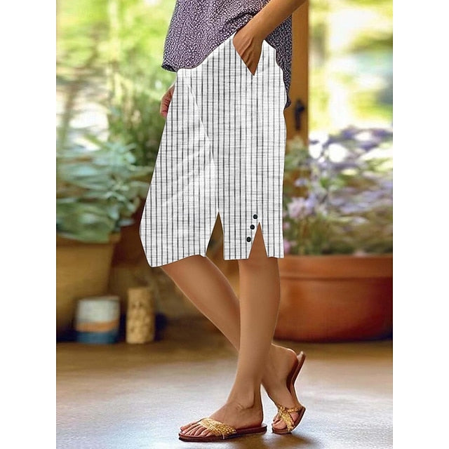 Women's Faux Cotton Linen Chinos Crop Streetwear Casual