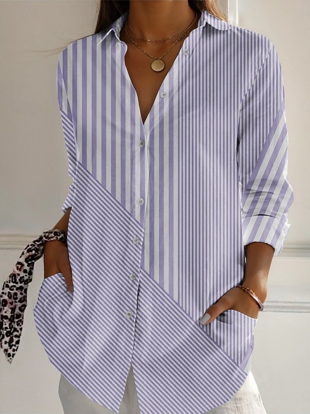 Women's Shirt Buttons Print Striped Active Daily Stylish