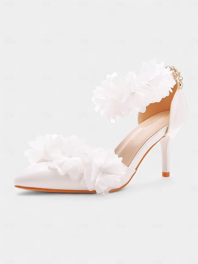 Ankle White Strap Elegant - Pointed Heels Floral Women's