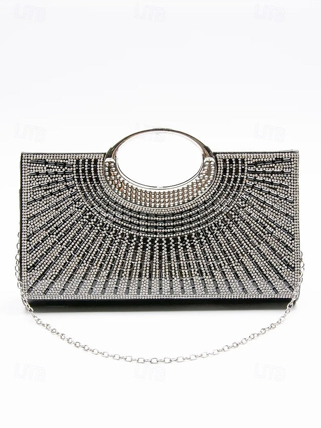 Gold Glamorous Round – Handle Evening with Crystal Clutch