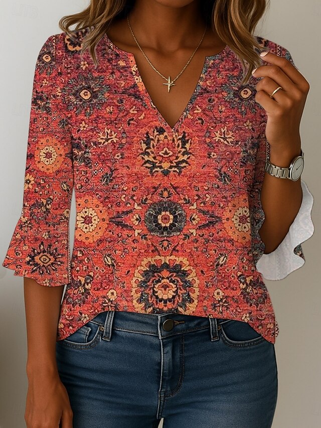 Women's Blouse Print Floral Graphic Ethnic Retro Vintage