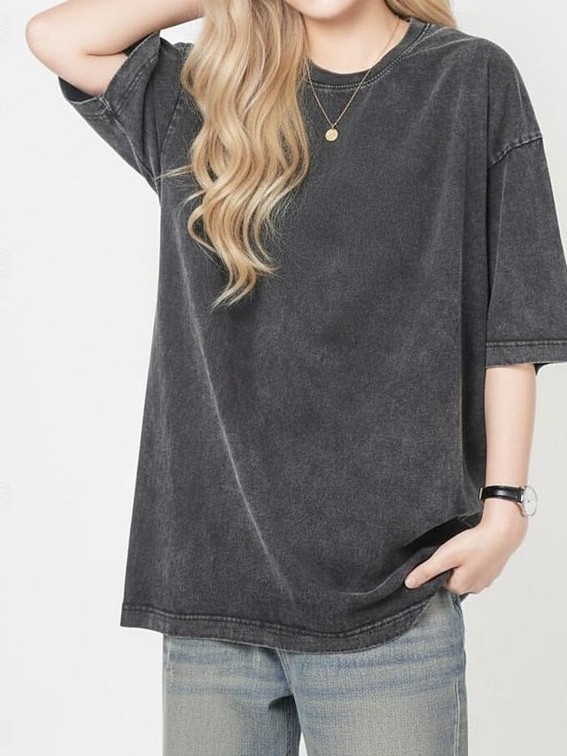 Women's Oversized T Shirt 100% Cotton Vintage Washed Tops