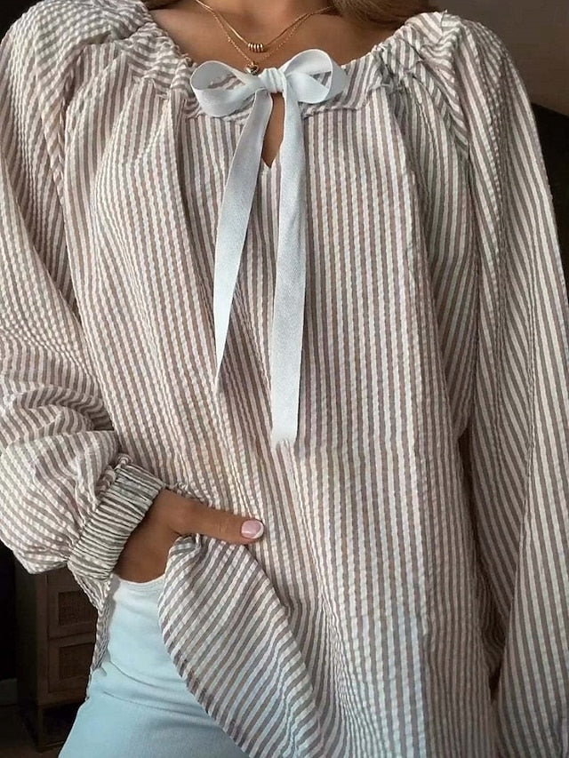 Women's Shirt Blouse Print Striped Basic Casual Long Sleeve