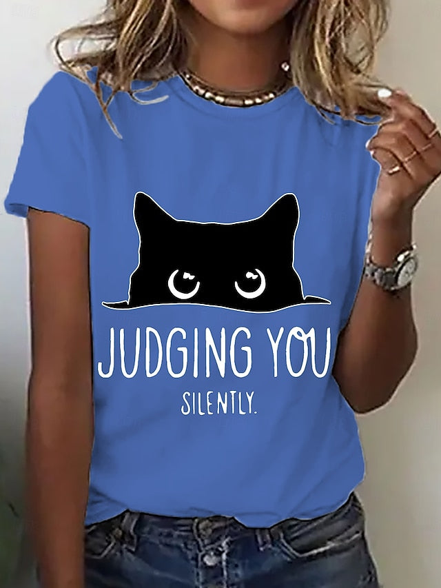 Women's T Shirt Print Graphic Animal Cat Stylish Modern