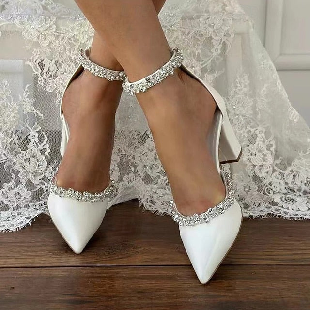 Wedding Heel Women's Shoes Pointed Toe – Block with White