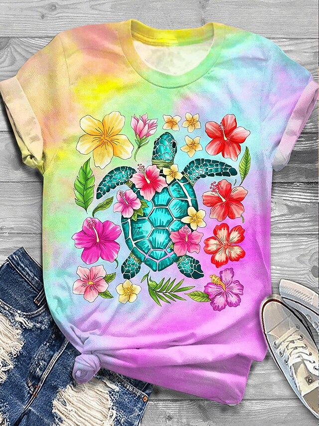 Women's T Shirt Print Graphic Animal Tie Dye Vintage