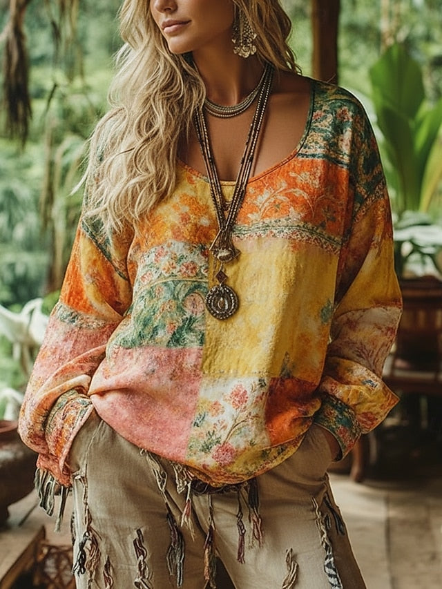 Women's Boho T-shirt T Shirt Tee Top Print Floral Vintage