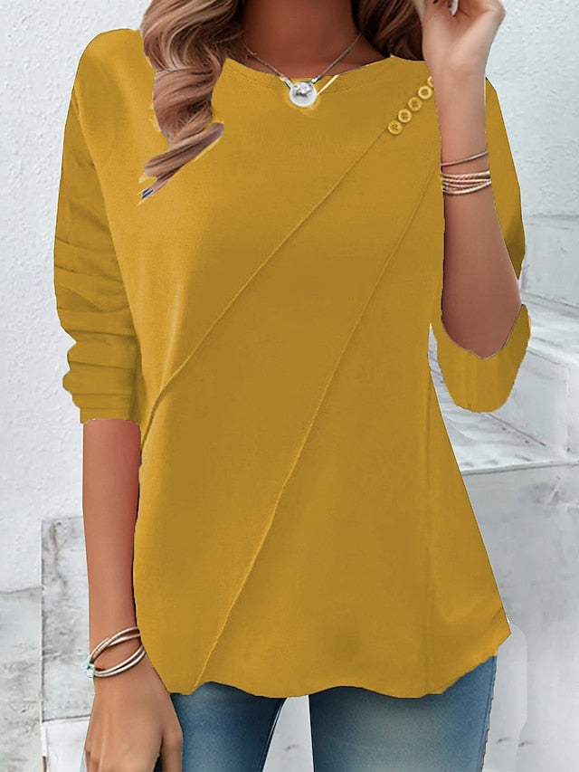 Women's Blouse Buttons Solid Color Daily Stylish Basic Long