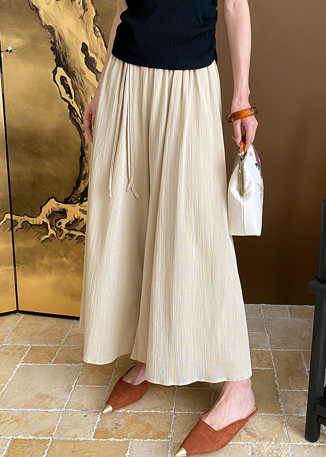 Neue Khakifarbene Crop-Hose aus Baumwolle mit hoher Taille und Quasten, Sommer AF1041