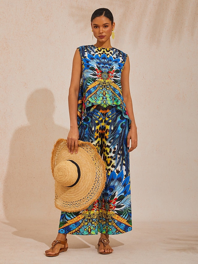 Jungle Wild Party Silky Satin Peacock Top
