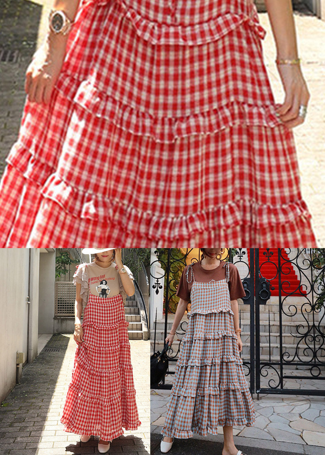Blue Patchwork Sleeveless Plaid Ruffles Dress Long