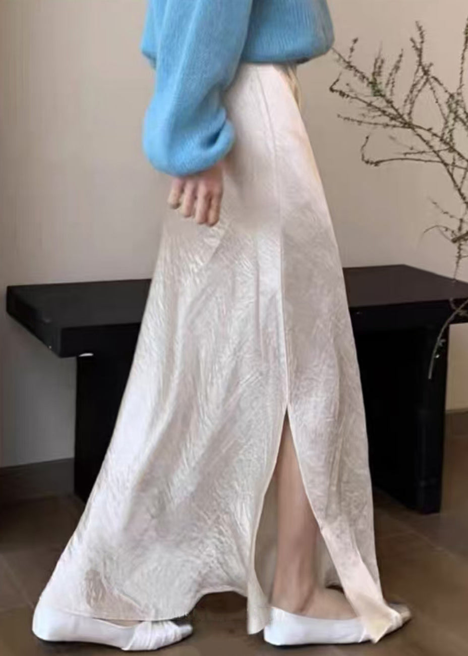 Jupe longue en soie noire à taille haute et ouverture latérale pour l'automne QP060