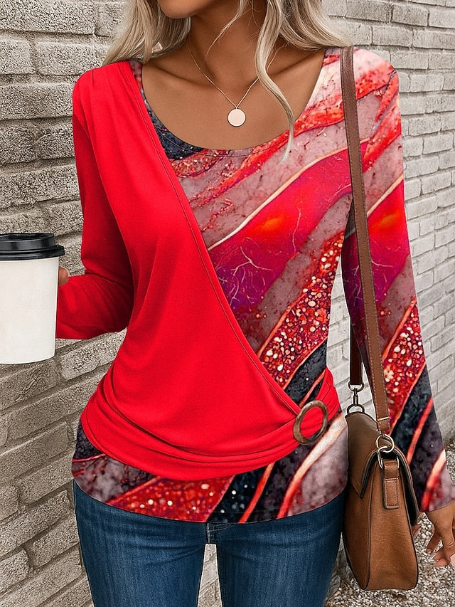 Women's T Shirt Patchwork Print Graphic Geometric Stylish