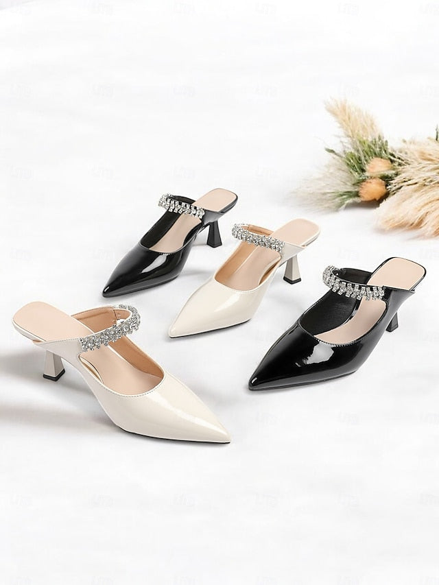 Women's Pointed-Toe Slip-On Rhinestone Heeled Embellished