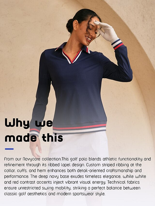 Women's Golf Polo Shirt Navy Blue Long Sleeve Top Ladies