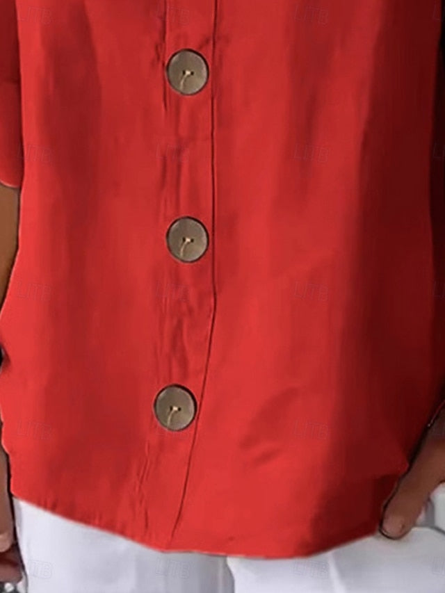 Women's 100% Cotton Shirts Button Up Blouse Buttons Solid