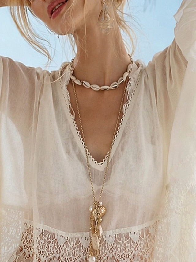 Women's Blouse Lace Solid Color Stylish Casual 3/4 Length
