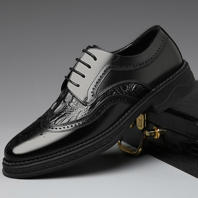 Oxford - Leather Brogue Men's Crocodile Shoes Brown