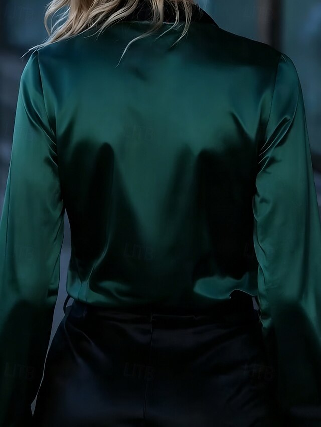 Women's Shirt Elegant Satin Top Blouse Patchwork Buttons