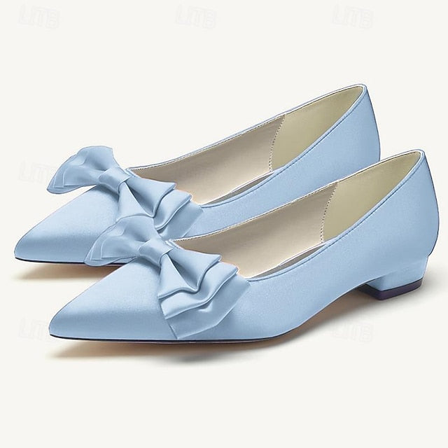 Bowknot Party Heel Pointed Women's Wedding Low Shoes Flats