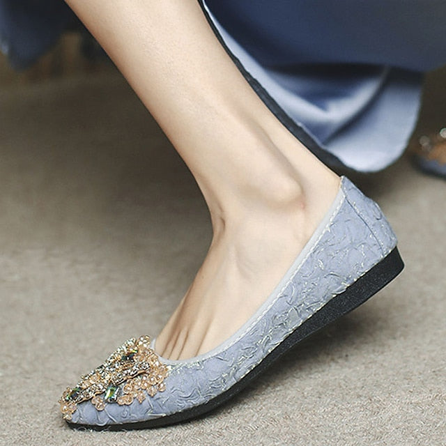 Flats Embellished Wedding Floral Women's - Foldable Crystal