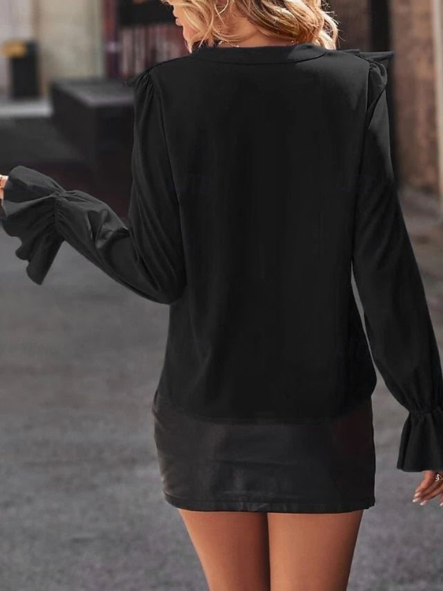 Women's Shirt Blouse Ruched Ruffle Plain Active Stylish