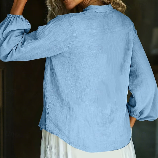 Women's Linen Shirt Summer Shirt Button Up Shirt Solid
