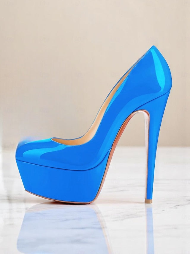 Women's and Pointed-Toe Patent Platform Heels with Black
