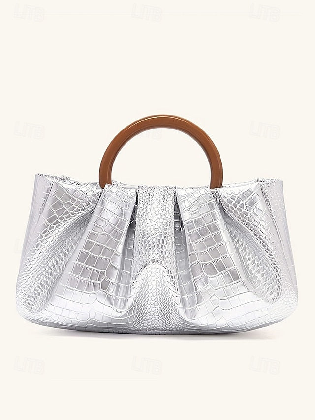 Tote with Pleated Faux Acrylic Clutch Leather Women's Bag
