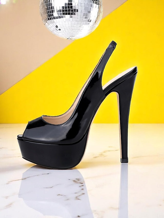 Heels Leather PU Stiletto Patent Women's Platform Orange