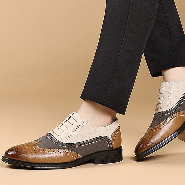 Classic Oxford Shoes Brogue and Men's Gray Brown